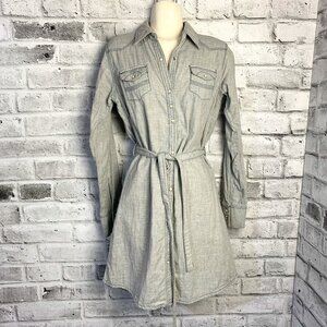 Wrangler Rock 47 Pearl Snap Belted Western Boho Tunic Shirt Dress